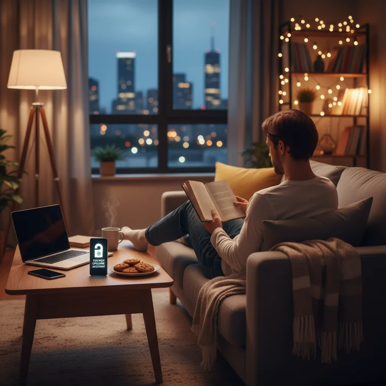 Zespół podczas krótkiego, efektywnego spotkania w ciągu dnia, unikający spotkań online po 18:00 dla zachowania równowagi i profilaktyki wypalenia