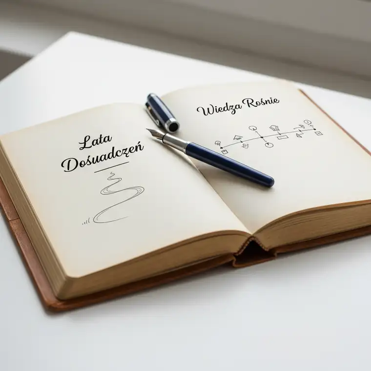 Mentor siedzący przy biurku, analizujący notatki o produktywności – doświadczenie i wiek Marcina Wolskiego jako źródło praktycznych porad