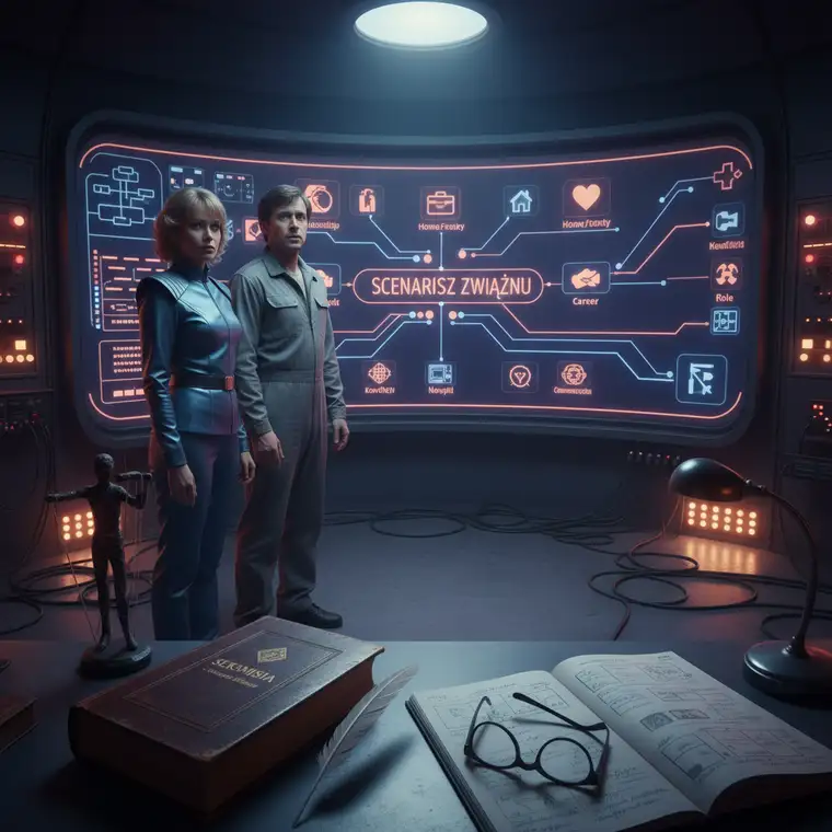 Symboliczny kadr „Marcin Wolski Seksmisja scenariusz związek” – partnerzy wspólnie przepisują swoje zasady niczym bohaterowie w nowym świecie