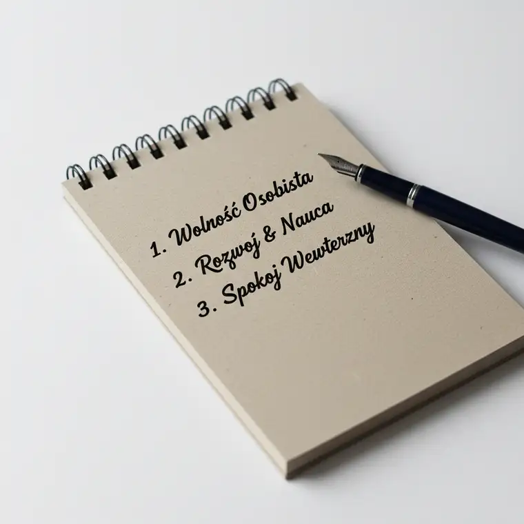 Mężczyzna analizujący swoje wartości i poglądy polityczne przy biurku, symbolicznie ilustrujący temat: Marcin Wolski poglądy polityczne i świadome kształtowanie przekonań