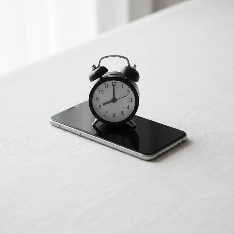 Osoba wieczorem w łóżku z telefonem, brak odpoczynku cyfrowego, niebieskie światło ekranu utrwala objawy wypalenia psychicznego