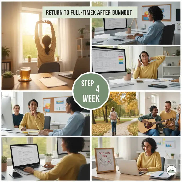 Pracownik po wypaleniu zawodowym stopniowo zwiększa liczbę godzin pracy i zakres zadań, planując 4-tygodniowy powrót do pełnego etatu